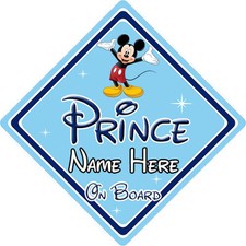 Baby On Board Car Sign - Disney Prince - Mickey Mouse - Personalised