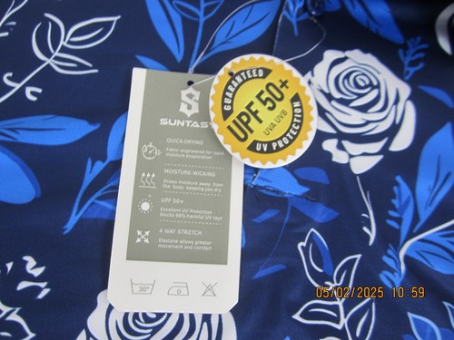 Suntasy Men's UPF 50+ Blue Floral Print Short Sleeve Golf Shirt L - Picture 13 of 13
