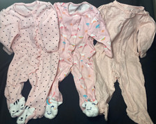 Lot 3 Carter  s Sz 6M Sleepers Unicorn Cat Footie Polka Dots