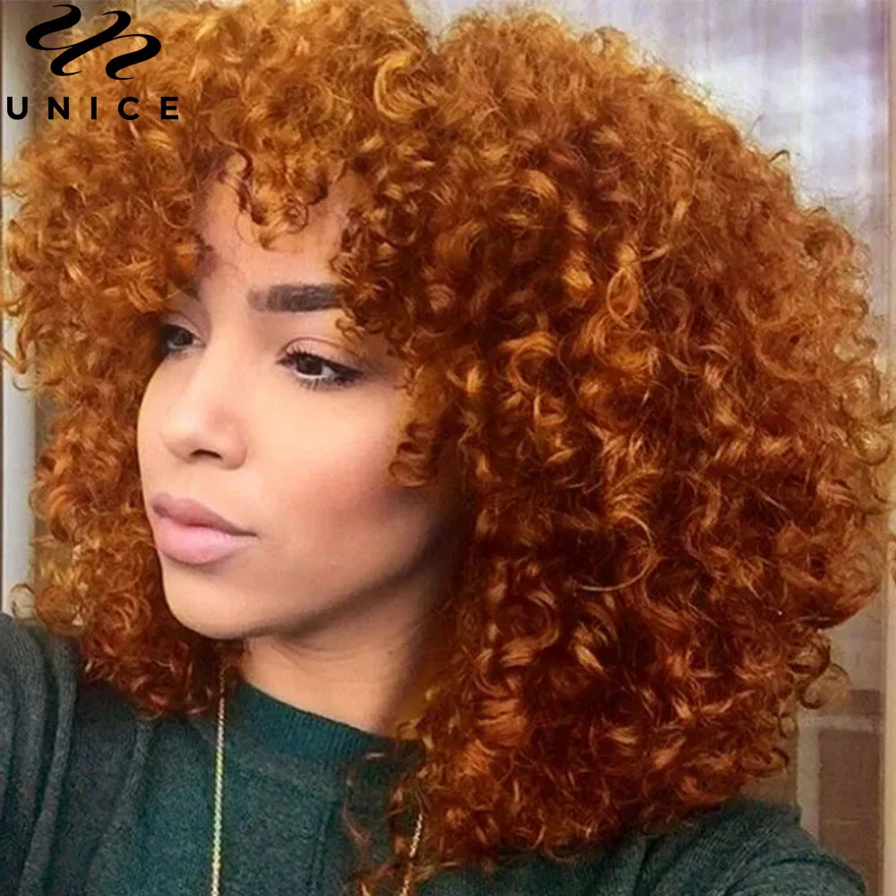 Brazilian Ginger Orange Bouncy Curls Bob Curly Human Hair Wigs