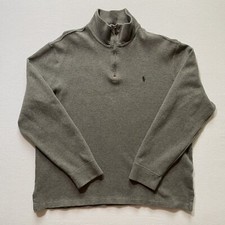 Vintage Polo Ralph Lauren Sweater Mens XL Grey 1/4 Zip Mock Neck Preppy READ