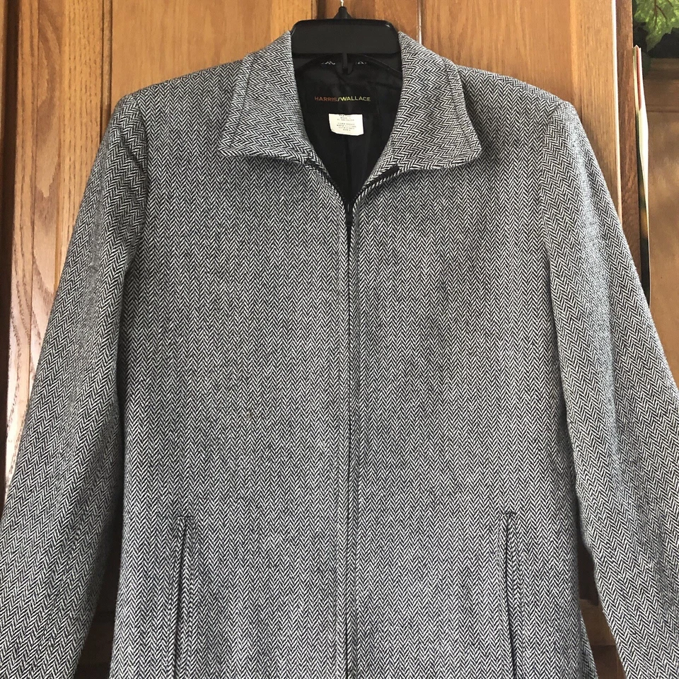 Harris Wallace Women’s Collared Full Zip Wool Blend Tweed Jacket Pockets Size 4 - Image 4 of 4