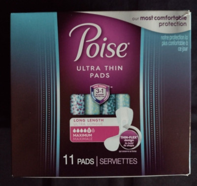 POISE ULTRA THIN PADS LONG LENGTH MAXIMUM 3 IN 1 BLADDER PROTECTION, 11 PADS