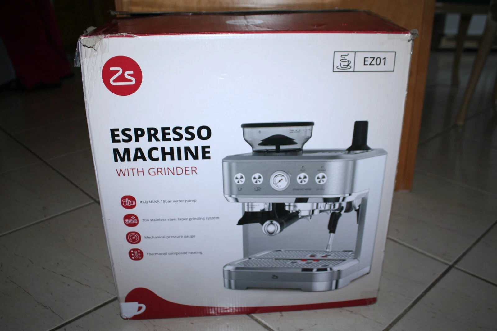 Zstarlife Espresso Coffee Machine with Grinder- Brushed Stainless Steel -AS IS