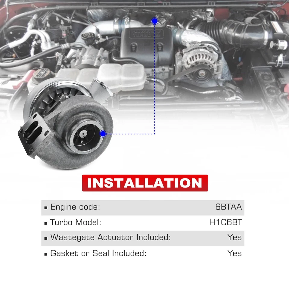 Turbocompressor para Dodge D250 D350 W250 W350 1991 1992 1993 L6 5.9L H1C6BT - Imagem 2 de 4