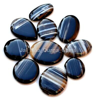 Wholesale Lot Cts Pcs Natural Black Banded Agate Cabochon Loose Gemstones LG-755