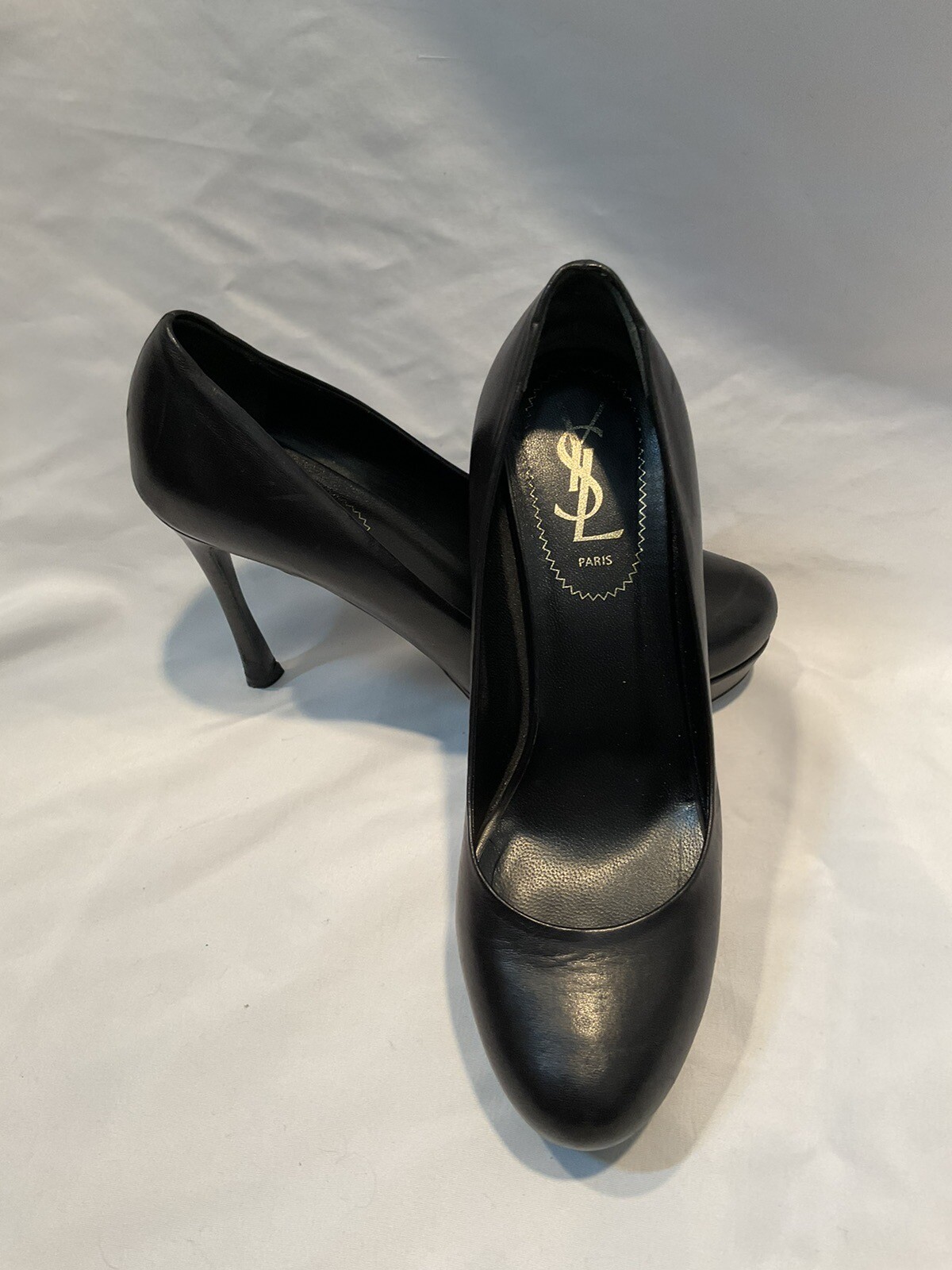 TACCHI POMPA DONNA YVES SAINT LAURENT CON PLATEAU IN PELLE NERA TAGLIA 37 US 7 BELLO!