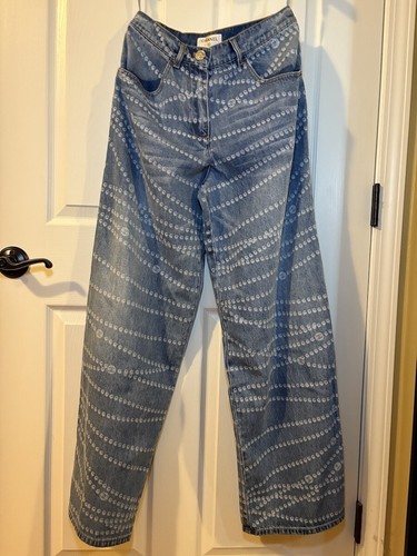 AUTHENTIC CHANEL 2025 LIGHT BLUE PRINTED CC WASHED DENIM JEANS BAGGY FIT EU 36 - Picture 3 of 11