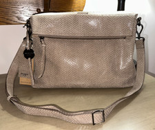 NWT MARGOT Mickey Hobo embossed leather Double zip crossbody bag Taupe
