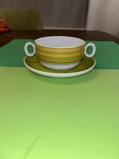 Thomas Flammfest By Rosenthal Of Germany MCM Double Handle Soup Bowl W/ Saucer 