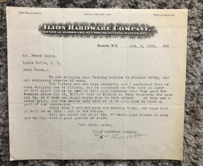 1924 Ilon Hardware Company Shipment Letter to Frank Doyle Lyone New York NY