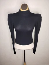 SHINESTAR Juniors Black Poof Long Sleeve Crop Top Size Small-EUC