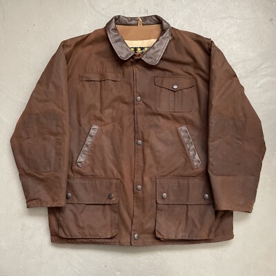 Barbour A1550 Waxed Bushman Jacket Leather Trim Outdoor Made In