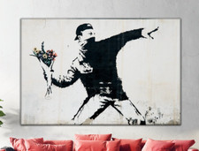 Banksy Flower Thrower Canvas Wall Art   Graffiti Street Art Print