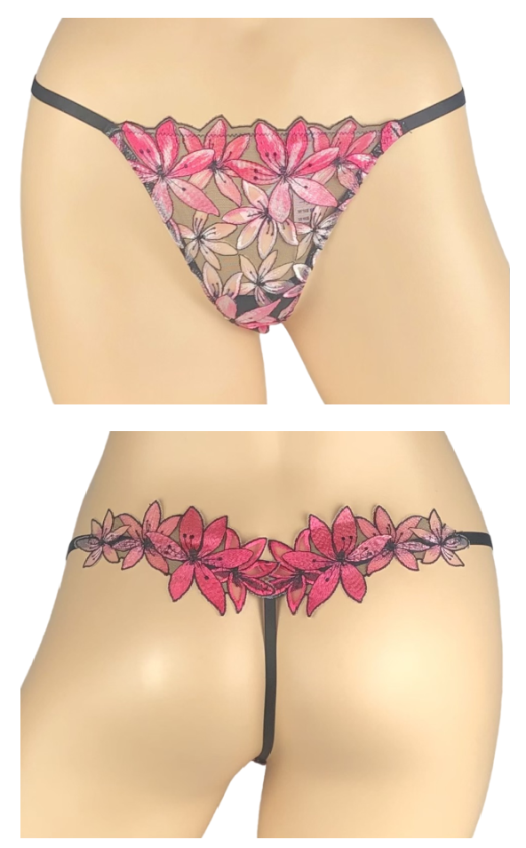VICTORIAS SECRET VERY SEXY ZIGGY GLAM FLORAL EMBROIDERED THONG