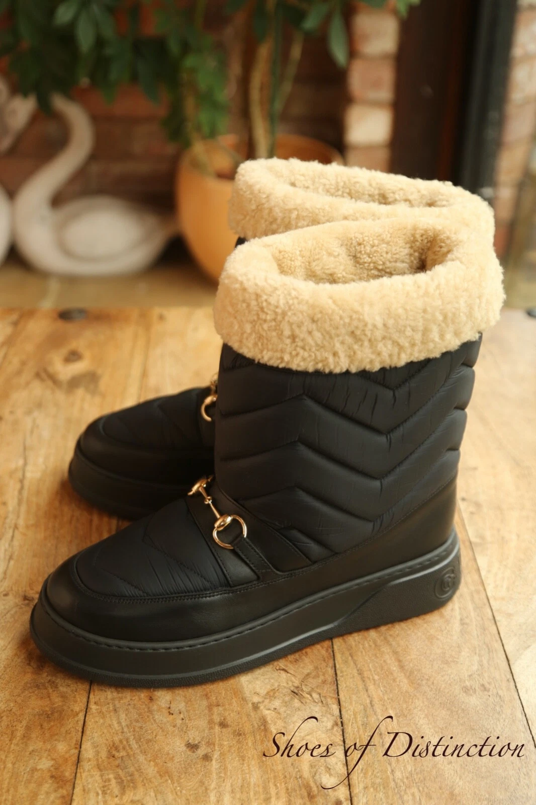 Chaussures bottes de neige Gucci Québec en cuir de mouton noir UK 11 US 12 EU 45