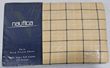 Vintage Nautica Twin Deep Fitted Bed Sheet Sagamore Yellow Blue Plaid Cotton NEW