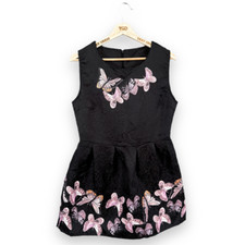 Ladies Black Evening Dress Butterfly Print Short Party Size 12