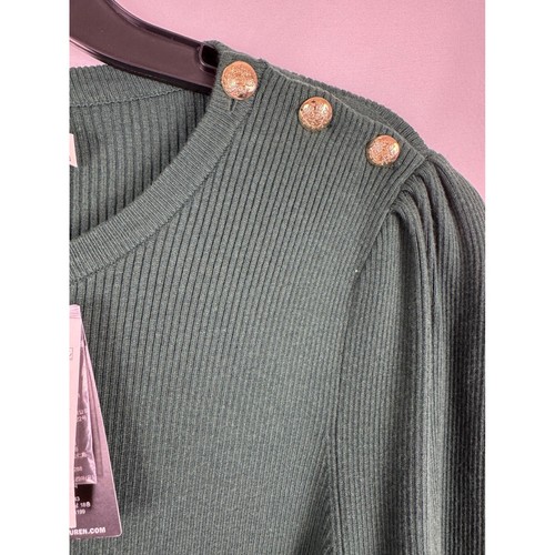 Lauren Ralph Lauren Ribbed Knit Top Gold Button Shoulder Detail Size L - Picture 7 of 7