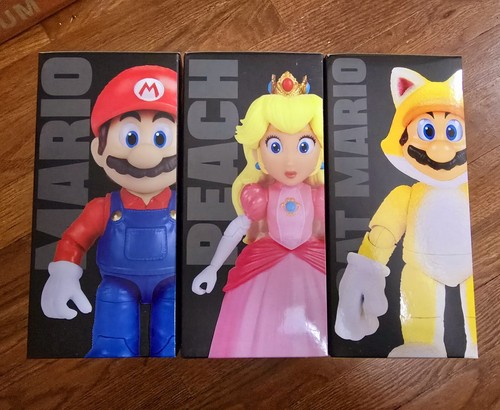The Super Mario Bros. Movie Action Figure Set Of 3 Mario,Cat Mario And Peach New - Picture 2 of 5