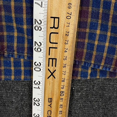Vtg Lee Mens XL Long Sleeve Button Up Shirt Blue Burgundy Plaid Twill Pocket - Picture 11 of 14