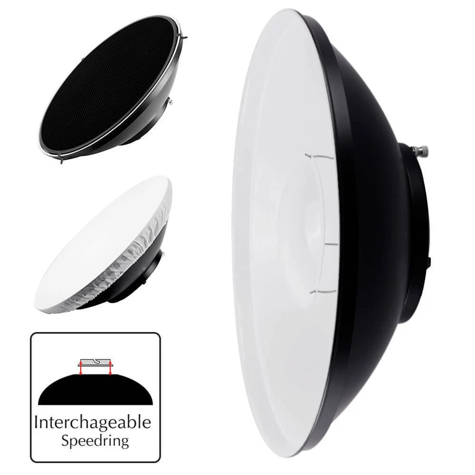 PIXAPRO Beauty Dish da Interno Bianco con Tappo Diffusore Griglia Raccordo Intercambiabile