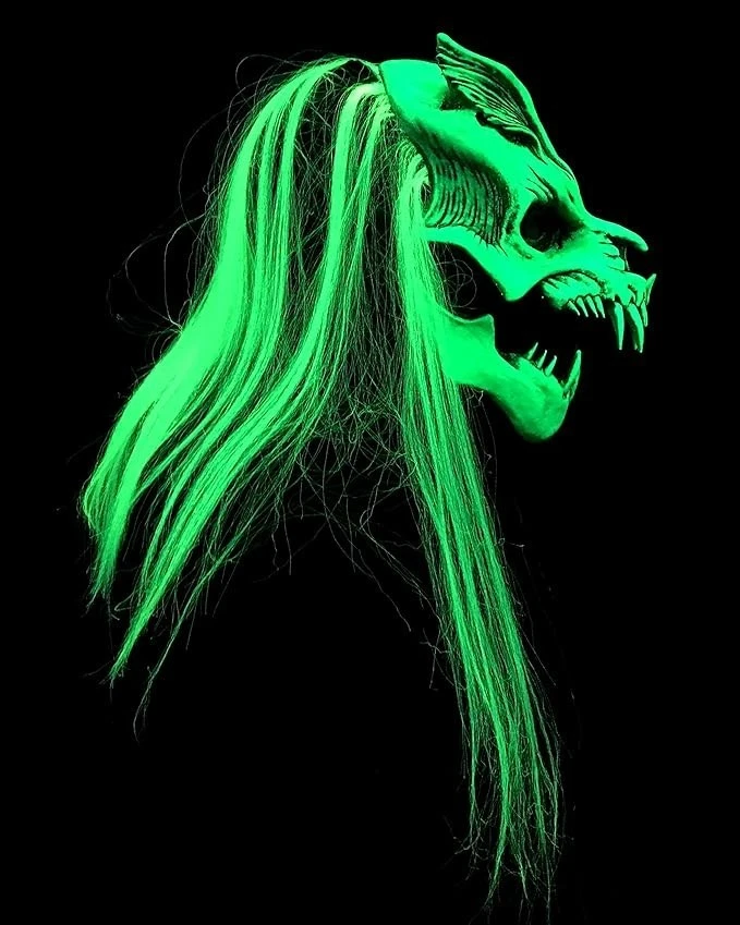 Adult Neon Green Vampire Skeleton Mask Men`s Nuclear Option Glow Halloween Mask - Image 3 of 4