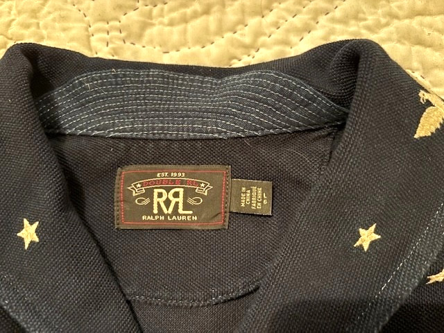 RRL Ralph Lauren Polo Nautical Military Embroidered Eagle Star Mesh Shirt  sz  L image 8