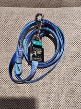 Lazer Brite Reflective 6 feet length 5/8" wide dog leash Blue Bones New