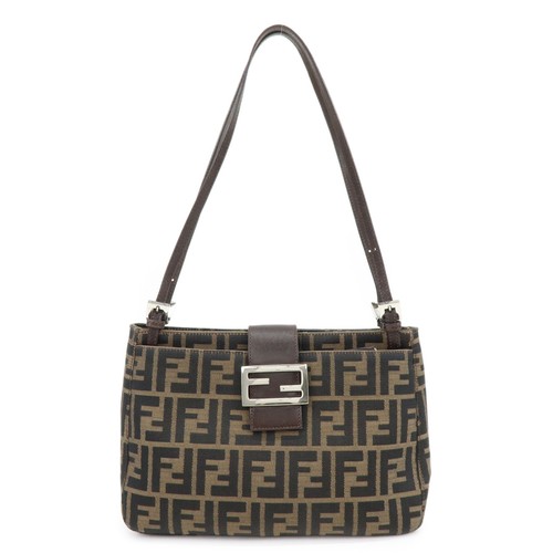 FENDI Zucca Canvas Leather Shoulder Bag Hand Bag Brown 26728 Authentic Used F/S