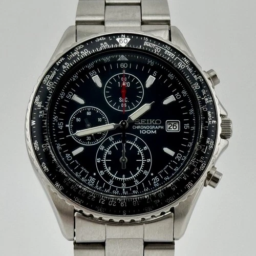 SEIKO Flightmaster SND253P1 Pilot Chronograph Black Dial Quartz 100M Date Watch