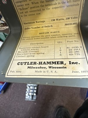 Cutler Hammer 5441h30b Magnetic Chuck Control Switch.
