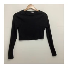 H&M Divided Basic Black Long Sleeve Crop Top Stretch Cotton Elastane Size L