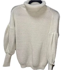 Hazel & Olive Women’s Turtle Neck White Balloon Sleeves Sweater Size Large