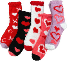 Warm Cozy Valentines Day Gifts for Her, 5 Pairs Soft Fluffy Heart Fuzzy Socks...