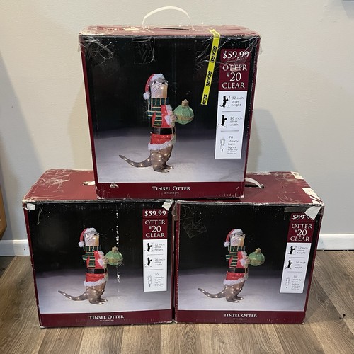 Vintage 32" Tinsel Otter Christmas Santa Lighted Decoration - Sears - Lot of 3
