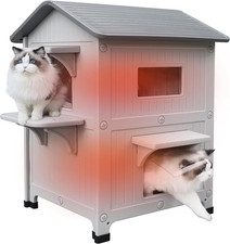 Plastic Insulated Outdoor Cat House with Escape Door, 2 Story Waterproof Cat Hou