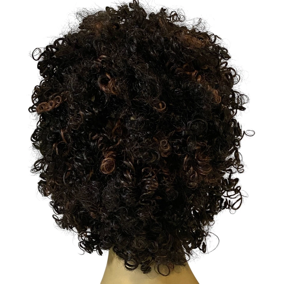 Peluca rizada rizada 100 % cabello humano Katrina negra cobre escarcha mujeres talla media nueva con etiquetas Foto 3 de 4