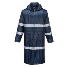 Portwest F438 Men's Waterproof Raincoat - Reflective Long Rain Jacket with Hood