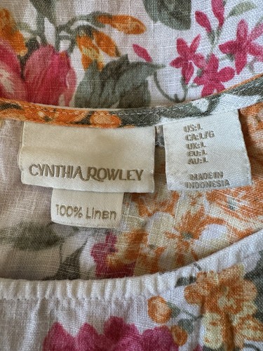 Cynthia Rowley Linen Easter Dress A Line Womens L Floral Cottage Core Feminine - Picture 6 of 13