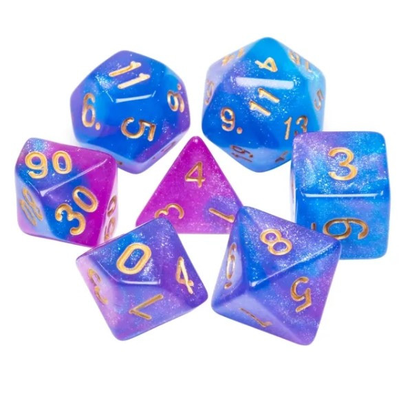 Наборы акриловых HD-кубиков Galactic Dice - Летняя ночь (голубой, розовый и золотой)