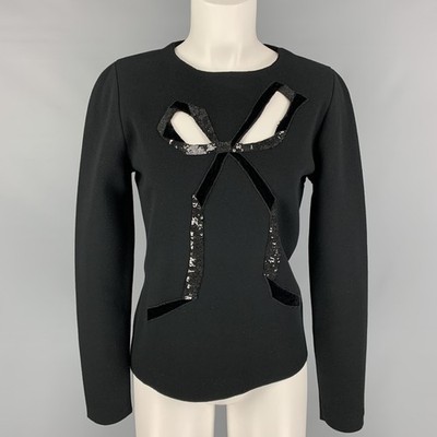 OSCAR DE LA RENTA 2021 Größe L Schwarzer Viskose-Mix Pailletten Cut-Out Pullover