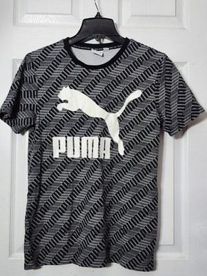Puma Amplified All Over Print  T-Shirt Graphic Black White SIze SMALL