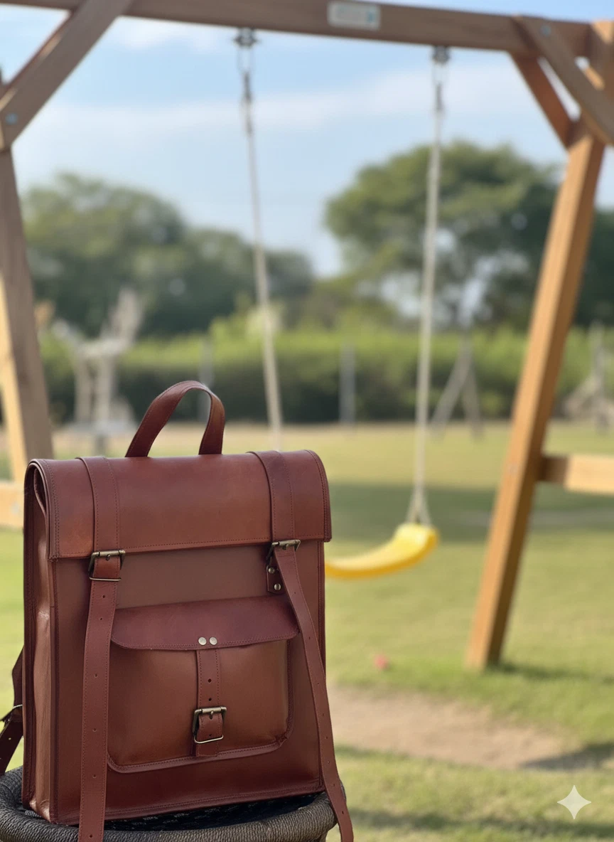 Goat Leather Backpack Bag Laptop Rucksack Vintage Brown Men's Genuine Quick Open