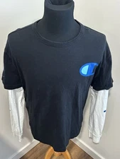 Champion Multi Color 2-Fer Shirt Men’s Large Big C Logo Layered Streetwear