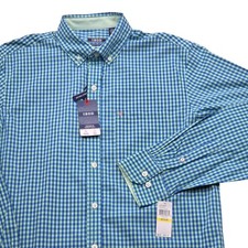 NWT IZOD Mens Medium Premium Essentials Button Down Shirt Blue Green Gingham