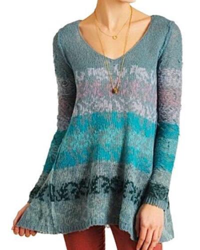 FREE PEOPLE M Blue Ombre Stripe V-neck Pullover Sweater NWT $118 - Picture 1 of 2