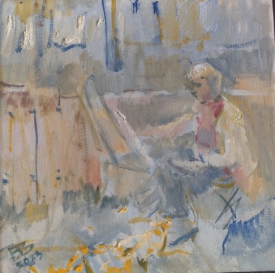 Der Künstler erstellt eine Skizze Original Ölgemälde auf Leinwand 20x20cm ungerahmt 