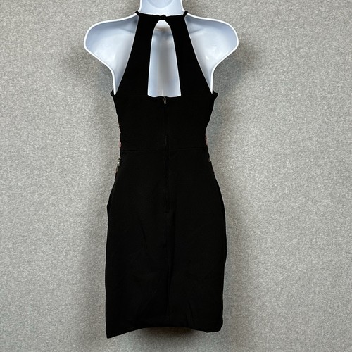 Bisou Bisou Michele Bohbot Mini Halter Dress Size 2 Black Embroidered Roses - Picture 2 of 15