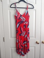 EXPRESS Faux Wrap Tropical Dress Red High-low Size Small Sleeveless